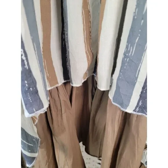 Ryu Anthropologie Dress Size Small Blue‎ Brown Cream Handkerchief Hi Low Ruffle - Picture 5 of 6